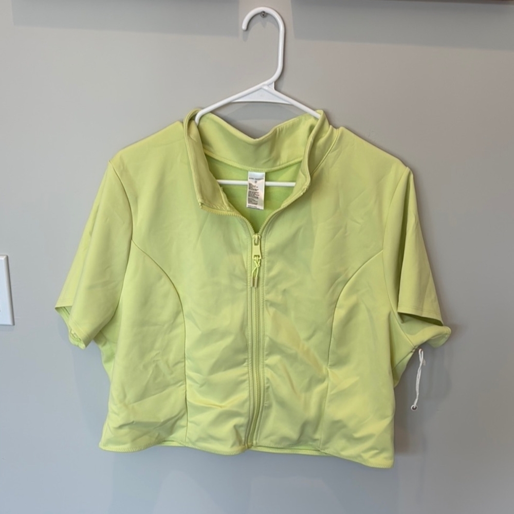 Good American Key Lime Zip-Up Swim Crop Rash Gueard
